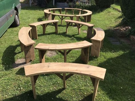 Garden Tools Diy, Curved Bench, Arts And Crafts Style, Oak Bench, Fire Pit Bowl, Garden Fire Pit, Outdoor Classroom, Reclaimed Timber, As Seen On Tv