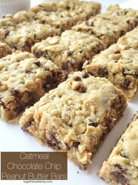 Oatmeal Chocolate Chip Peanut Butter, Chocolate Chip Peanut Butter Bars, Oatmeal Chocolate Chip, Butter Bars, Oatmeal Chocolate, Peanut Butter Bars, Peanut Butter Recipes, Chocolate Chip Oatmeal, Yummy Sweets