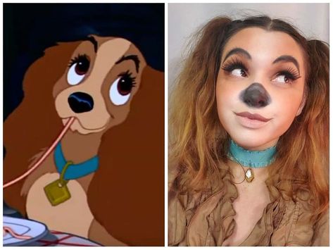 Lady and The Tramp Makeup Look Lady And The Tramp Makeup, Lady From Lady And The Tramp Costume, Diy Lady And The Tramp Costume, Cartoon Costumes Diy, Lady And The Tramp Characters, Lady From Lady And The Tramp, Disney Cosplay Women, Diy Disney Costumes For Women, Lady And The Tramp Costume