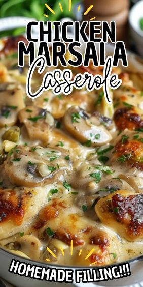 Let me introduce you to Chicken Marsala Casserole. This recipe takes the classic flavors of Chicken Marsala and transforms them into a hearty, satisfying casserole. It’s the perfect combination of… Baked Chicken Marsala, Chicken Marcella, Chicken Marsala Casserole, Chicken Maryland, Carrot Cake Cheesecake Recipe, Pasta Casserole, Potluck Dishes, Chicken Marsala, Yummy Casseroles