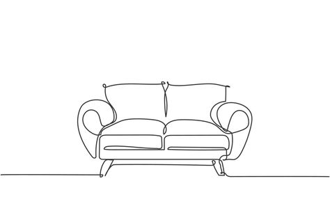 Couch Line Drawing, Furniture Line Drawing, Sofa Tattoo, Couch Tattoo, Couch Drawing, Sofa Drawing, Furniture Sketch, Couch For Living Room, Comfortable Couch