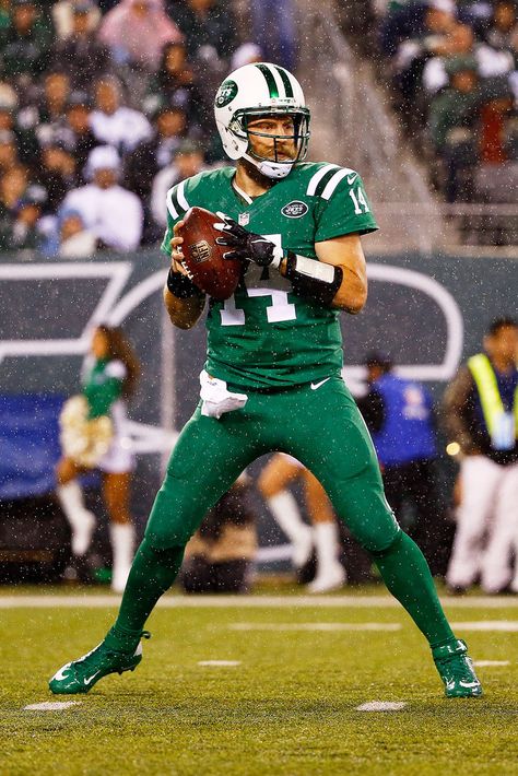 Ryan Fitzpatrick #14 of the New York Jets looks to pass against the Buffalo Bills during the first quarter at MetLife Stadium on November 12, 2015 in East Rutherford, New Jersey. (Nov. 11, 2015 - Source: Al Bello/Getty Images North America) Ryan Fitzpatrick, Nfl Highlights, Jets Nfl, Nfl Football Pictures, Metlife Stadium, Ny Jets, Sports Figures, Football Pictures, The Buffalo