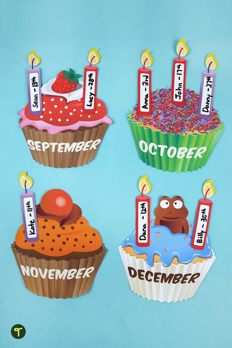 This tasty printable cupcake birthday board is one of the most popular in our collection of birthday-themed teacher resources! Cupcake Bulletin Boards, Birthday Chart Classroom, Birthday Display In Classroom, Birthday Bulletin Board, Birthday Chart, Class Birthdays, Birthday Bulletin Boards, Birthday Bulletin, Preschool Bulletin