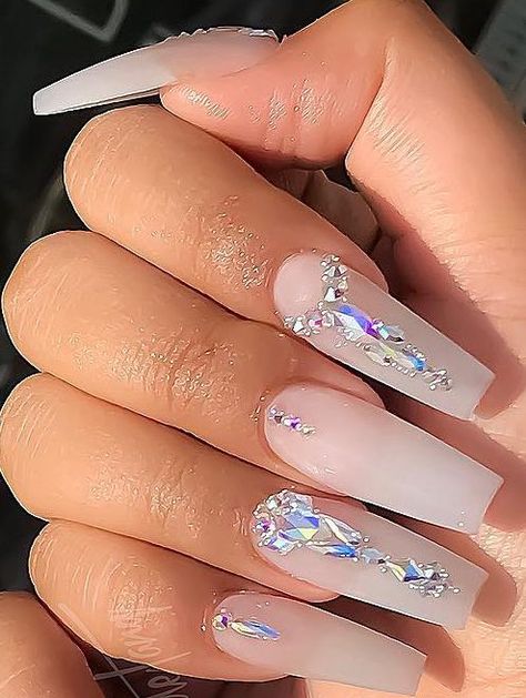 Acrylic Nails Design, Acrylic Manicure, Long Nail Art, Nails Design Ideas, Milky Pink, Long Nail, Nails Desing, Bling Nails, Pretty Acrylic Nails