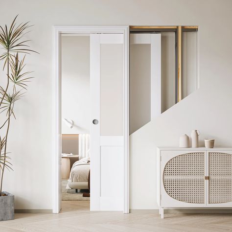 ARK DESIGN Sliding Pocket Door White Standard Door with Hardware Kit Set | Wayfair Sliding Pocket Door, Glass Pocket Door, Double Pocket Door, Wood Pantry, Sliding Closet Door, White Pantry, European Doors, Sliding Pocket Doors, Door White