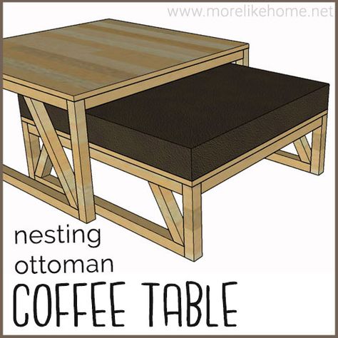 Table Building Plans, Silly Crafts, Nesting Ottoman, Diy Ottoman Coffee Table, Neat Furniture, 4h Projects, Tv Area, Coffee Table Plans, Wood Ottoman