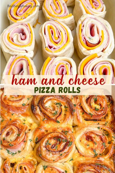 ham and cheese pizza rolls Pizza Crust Roll Ups, Pizza Crust Ham And Cheese Rolls, Pizza Dough Ham And Cheese Rollups, Ham And Cheese Bubble Up, Ham And Cheese Roll Ups Pizza Dough, Pillsbury Weiner Wraps Recipes, Cheesy Pizza Rolls, Pillsbury Pizza Crust Recipes Dinners, Pizza Pinwheels Crescent Rolls