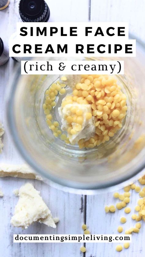 An overhead shot of beeswax pellets, shea butter, and coconut oil in a glass jar. Diy Wrinkle Cream Recipes, Anti Aging Face Cream Diy, Face Cream Diy, Diy Wrinkle Cream, Face Cream Recipe, Sugar Scrub Diy, Diy Skin Care Recipes, Anti Aging Food, Simple Face