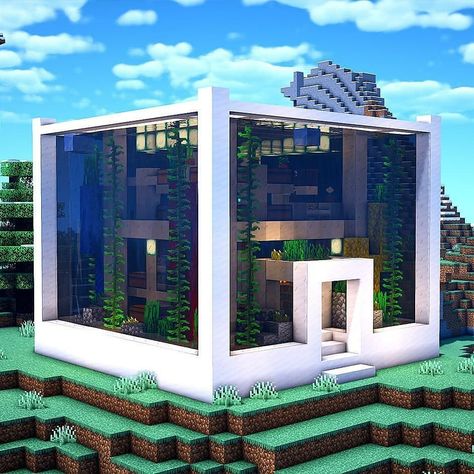 Frog Aquarium Minecraft, Minecraft Building Ideas Aquarium, Minecraft Wall Aquarium, Mincraft Idea Aquarium, Minecraft Aquarium House, Minecraft Fish Tank Ideas, Aquarium Minecraft Ideas, Minecraft Aquarium Building, Underwater Minecraft Houses