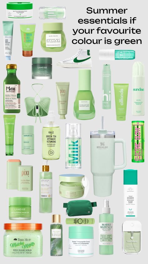 #vibes #beauty #outfitinspo #slay #fyp #green #greenaesthetic #summer Green Gift Basket Ideas Friends, Green Wishlist, Winter Basket, Summer Shuffles, Skincare Preppy, Preppy Green, Sugar Scrub For Face, Star Book, Wishlist Ideas