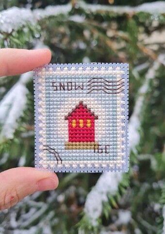 Cross stitch pattern from Cute Embroidery By Kate featuring a house inside a snow globe!    Model stitched on 14 Ct. Aida in the color of your choice with DMC floss. Stitch Count: 23 x 27. Finished size: 1.64" x 1.93". Snow Cross Stitch, Stitch Pillow, Embroidery Cards, Pattern Cross Stitch, Cross Stitch Pillow, Applique Kit, Christmas Snow Globes, Religious Cross, House Inside