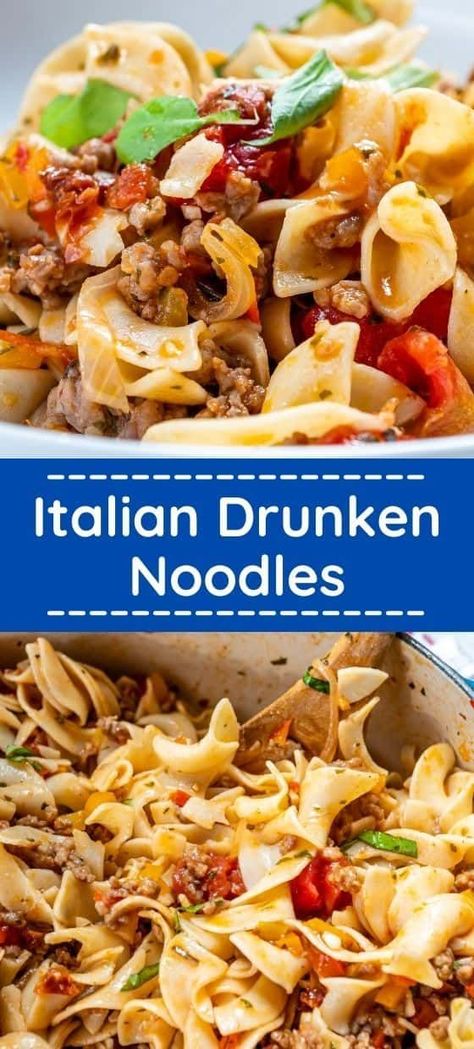 Drunken Noodle Sauce, Top Pasta Recipes, Pork Pasta Recipes, Italian Drunken Noodles, Drunken Noodles, Italian Sausage Recipes, Polish Sausage, Italian Dinner Recipes, Italian Pasta Dishes