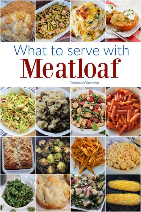 No need to wonder about what sides go with meatloaf! This list includes all of the best meatloaf sides that are easy and taste great. Make meatloaf night special with one of these delicious meatloaf sides. What To Eat With Meatloaf, What Goes Good With Meatloaf, Meat Loaf Sides, What To Serve With Meatloaf, Meatloaf Sides Dishes Ideas, Sides With Meatloaf, Sides To Go With Meatloaf, Meatloaf Dinner Ideas Sides, Meatloaf Sides Dishes