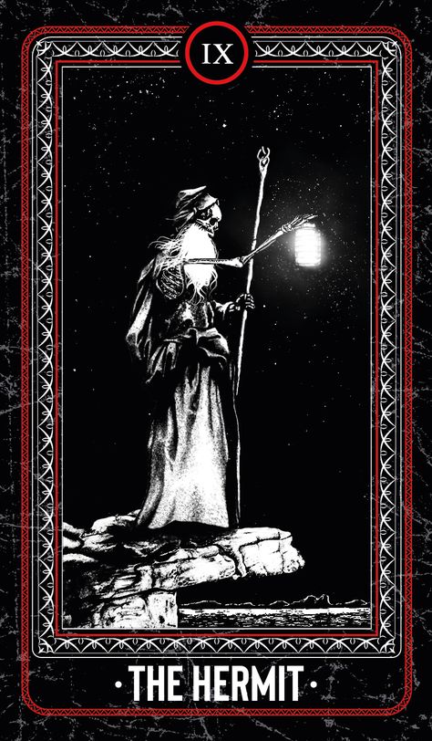 The Bones Arcana Tarot, The Hermit Tarot Card Art, The Hermit Tarot Tattoo, Skeleton Tarot Cards, Tarot The Hermit, Skeleton Cards, Tarot Arcana, Hermit Tarot Card, Tarot Cards Art Illustration