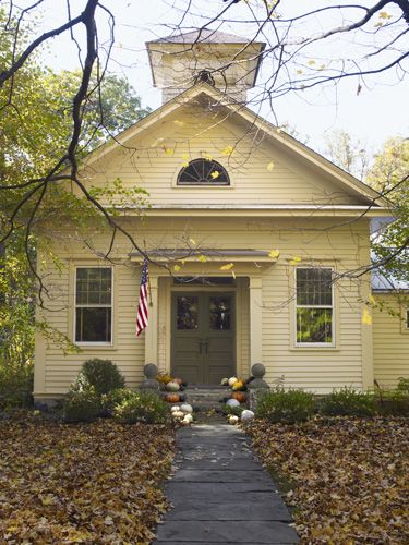 New York interior designer David Thiergartner turned a former schoolhouse into a sophisticated home that slyly references the property's past. New York Interior, Country School, Old School House, New York Homes, Yellow House, Yellow Houses, Country Church, School House, Old Buildings