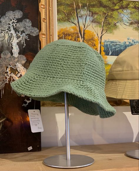 Crochet Green Bucket Hat, Crochet Sage Green, Aesthetic Bucket Hat, Sage Green Crochet, Vintage Bucket Hat, Green Bucket Hat, Green Inspo, Artsy Ideas, Vintage Bucket