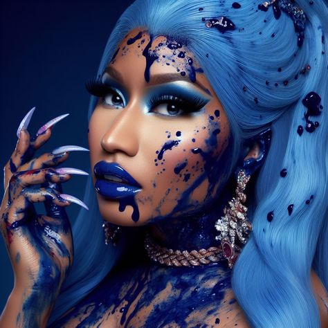 Nicki Minaj Blue Hair, Blue Nicki Minaj, Nicki Minaj Barbie, Dope Cartoon Art, Aesthetic Rooms, Zulu, Nicki Minaj, Black Art, Blue Hair