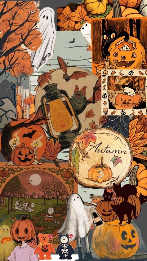 Halloween Collage Wallpaper, Autumn Collage, Halloween Collage, Halloween Wallpaper Iphone Backgrounds, Snoopy Wallpaper, Collage Wallpaper, Drawing Wallpaper, Wallpaper Cute, Iphone Wallpaper Images