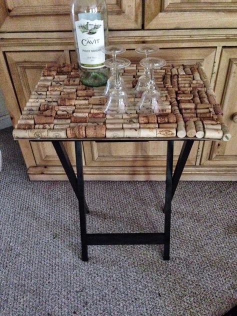 Wine Cork Table Our Crafty Mom Wine Cork Table, Wine Bottle Tiki, Wine Bottle Tiki Torch, Handicraft Ideas, Cork Table, Leftover Wine, Diy Cork, Wine Cork Projects, Wine Cork Diy Crafts