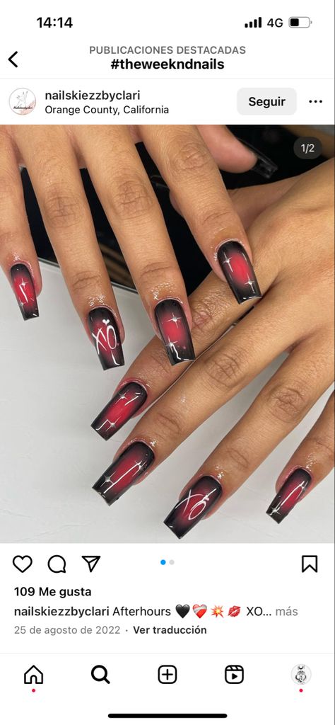 Nails Acrylic The Weeknd, 21 Savage Nails Inspiration, Xo Weeknd Nails, The Weeknd Nails Design Starboy, The Weekend Inspired Nails, The Weeknd Nail Ideas, 21 Savage Nails, The Weeknd Themed Nails, 1111 Nails