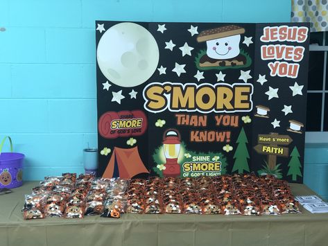 Jesus love you S’more Trunk or Treat Trunk Or Treat Smore Theme, S’more Trunk Or Treat Ideas, S’mores Themed Trunk Or Treat, S’more Trunk Or Treat, S'mores Trunk Or Treat, Smores Trunk Or Treat Ideas, Smore Jesus Trunk Or Treat, S'more Trunk Or Treat, Christian Truck Or Treat Ideas