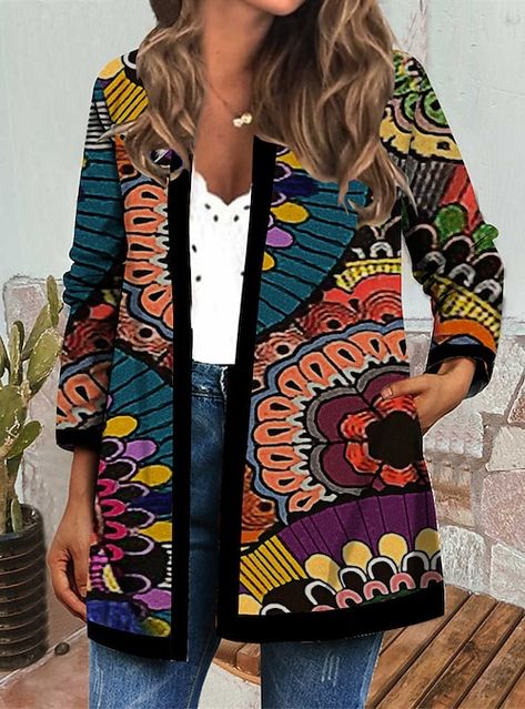 Mode Prints, Boho Coat, Womens Jackets Casual, Winter Cardigan, Jacket Long, Floral Print Tops, Casual Coat, Jackets Online, Cardigan Jacket