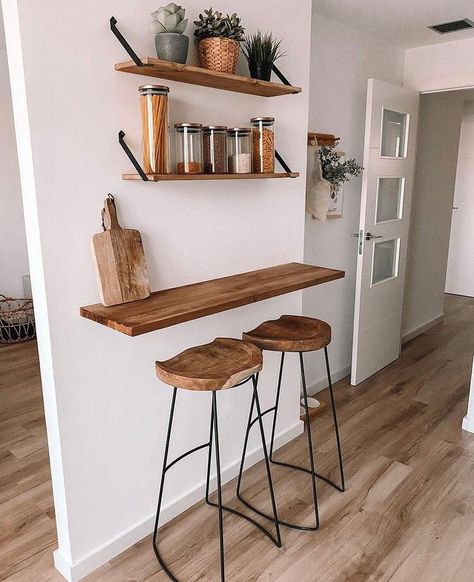 Industrial Studio Apartment Ideas, Bench In Kitchen, Diy Breakfast Bar, Breakfast Bar Ideas, Small Bedroom Interior, Pool Table Room, Apartment Dining Room, Diy Home Bar, Diy House Renovations