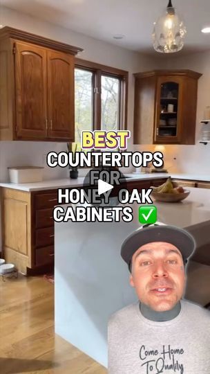 New Countertops With Honey Oak Cabinets, How To Update Kitchen With Honey Oak Cabinets, Quartz Countertops With Honey Oak Cabinets, Update Honey Oak Cabinets Without Paint, Quartz Countertops With Oak Cabinets, Honey Oak Caninets Countertops, Honey Oak Cabinets, White Counters, Oak Kitchen Cabinets