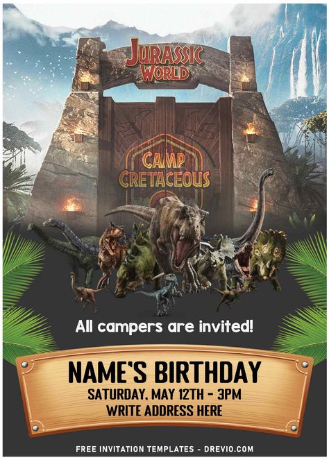 Jurassic World Invitations Template, Jurassic World Invitations, Jurassic Birthday, Birthday Party At Park, Jurassic Park Birthday, Dinosaur Invitations, Park Birthday, Lego Jurassic World, Dinosaur Birthday Invitations