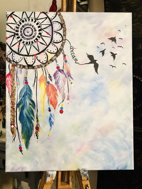 Dream Catcher Painting Acrylic, Dream Catcher Canvas Painting, Dream Catcher Art Painting, New Mandala Art, Dream Catcher Painting, Dream Catcher Drawing, Dream Catcher Art, Happy Daisy, Acrylic Painting Ideas