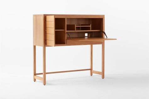 10 Easy Pieces: Hidden Desks - Remodelista Oak Secretary Desk, Wood Secretary Desk, Hidden Desk, Workspace Ideas, Executive Desks, Lawson Fenning, Compact Desks, Ikea Ivar, Modern Desks