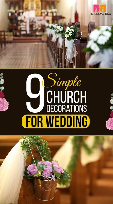 Chapel Door Wedding Decor, Simple Wedding Decorations Ceremony, Decor For Church Wedding, Wedding Chapel Decorations Alter, Small Wedding Chapel Decor, Decorating Pews For Wedding, Wedding Altar Ideas Church, Wedding Wreaths For Door Church, Simple Wedding Chapel Decorations