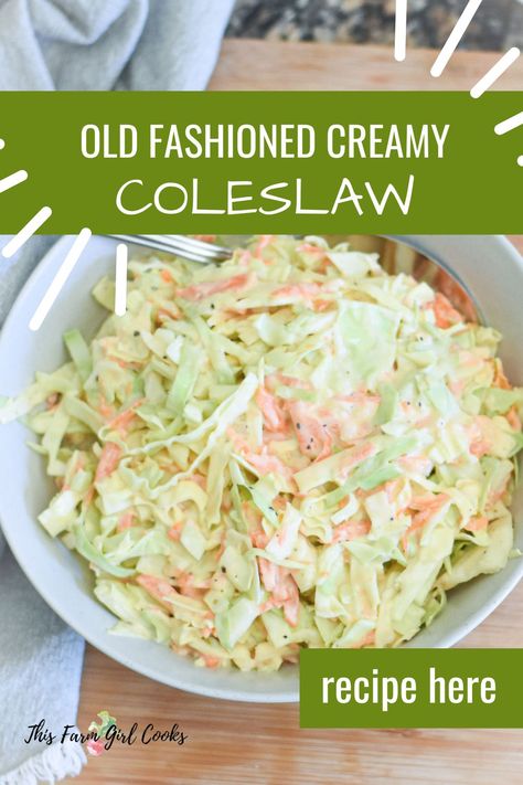 Crispy, tangy and a kiss of sweet make this old fashioned American coleslaw recipe a classic summertime side dish. Creamy, crunchy and oh-so delicious - this sweet coleslaw is perfect served up alongside sliders and handheld eats during harvest, too. The Best Coleslaw Recipe, Old Fashioned Coleslaw Recipe, German Coleslaw Recipe, American Coleslaw, Coslaw Recipes, Southern Coleslaw Recipe, Sweet Coleslaw, Creamy Coleslaw Recipe, Southern Coleslaw