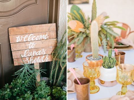 Cactus-Inspired Bridal Shower - Green Wedding Shoes Bridal Shower Green, Creative Bridal Shower Ideas, Three Esta, Bridal Shower Chair, Mexican Parties, Succulent Party, Ladies Brunch, Cheap Wedding Decorations, Desert Boho