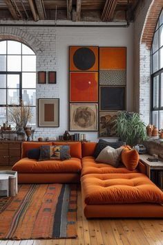 Orange Couch, Apartment Decor Inspiration, Living Room Inspo, Living Room Ideas, Dream House Decor, Living Room Inspiration, Dream Home Design, Living Room Interior, Cozy House