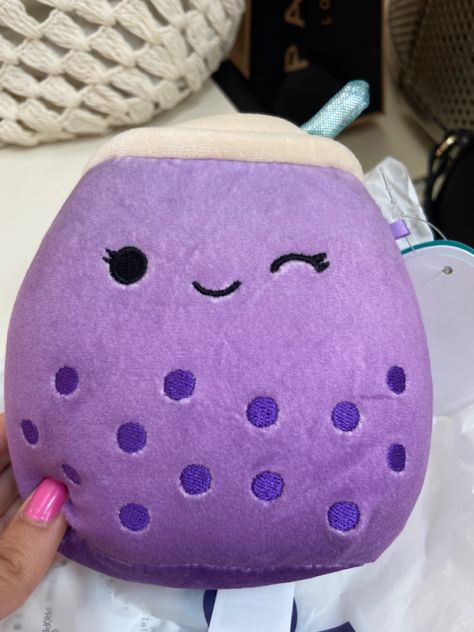 boba preppy squishmallow inspo claire's purple aesthetic Purple Squishmallow Aesthetic, Purple Plushies, Boba Squishmallow, Purple Squishmallow, Gift Basket Items, Taro Boba, Crocheted Stuffed Animals, Brother's Best Friend, Squish Mellow