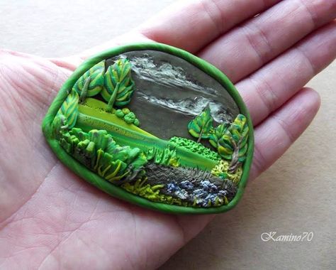 Clay Landscape, Clay Painting, Polymer Clay Painting, Clay Art Projects, Cute Clay, Polymer Clay Projects, Polymer Clay Charms, Polymer Clay Tutorial, Paper Clay