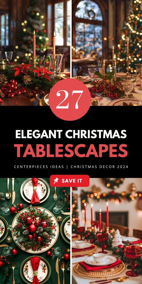 Discover elegant Christmas tablescapes ideas featuring centerpieces, rustic charm, and modern designs. Perfect for dining rooms and round tables. Save to your 'Holiday Decor' board and visit the article for more inspiration. Christmas Decor For Round Table, Round Christmas Centerpieces, Christmas Tablescapes Round Table, Red And Gold Christmas Table Setting, Christmas Table Scapes Ideas Holidays, Round Christmas Table Decor, Christmas Table Settings Elegant Red, Round Table Christmas Decor, Christmas Round Table Decorations