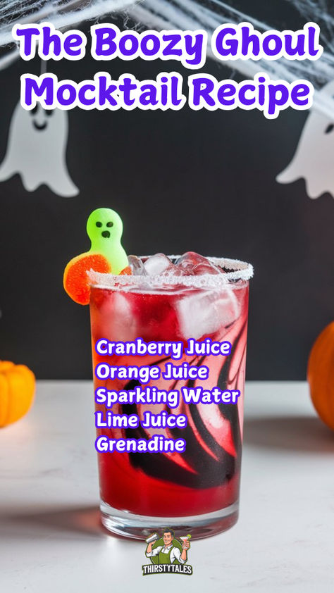 "Discover the ultimate Halloween treat with our Boozy Ghoul Mocktail Recipe!  This non-alcoholic Boozy Ghoul is the perfect spooky drink for your festive  gatherings. Enjoy the eerie flavors of this creepy Boozy Ghoul drink, ideal  for all ages. Whether you're hosting a Halloween party or just want a  delicious, non-alcoholic option, our Spooky Boozy Ghoul Mocktail will be a  hit! Try this festive Boozy Ghoul mocktail and impress your guests with its  hauntingly delightful taste." Halloween Mocktails Non Alcoholic, Drinks Mocktail, Fun Drink Recipe, Spooky Halloween Treats, Halloween Movie Night, Halloween Recipe, Halloween Cocktails, Festive Drinks, Halloween Drinks