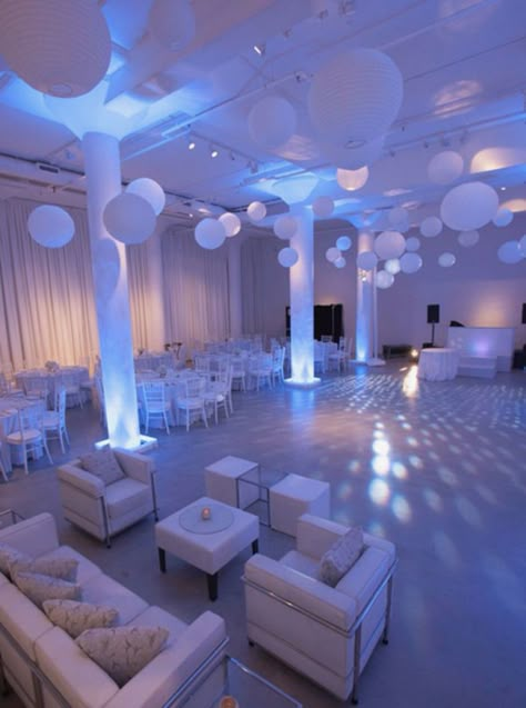 All White Wedding Venue Decor, All White Day Party Decor, 21st Venue Decorations, White Led Lights Party, Event Room Decor, White Party Furniture, Event Space Design Lounge Areas, All White Affair Party Decorations, Birthday Party Venue Decorations