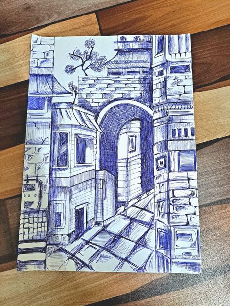 Inspiration- @shivangi sah A3 Sheet Drawing, Shivangi Sah Painting, Urban Sketching Pen, Shivangi Sah, Blue Sketches, Pen Sketching, Sketch Study, Painted Shoes Diy, Kids Canvas Art