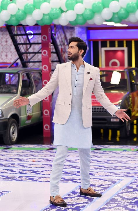 Pathani With Jacket For Men, Pathani With Blazer, Fahad Mustafa Kurta Design, Mehndi Dress For Boys, Outfit For Sangeet, Outfit Mens Casual, Fahad Mustafa, Muslim Men Clothing, Indian Wedding Suits Men