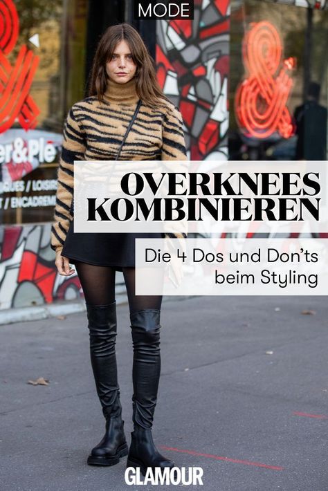 Overknees kombinieren : Die 4 Dos und Don'ts beim Styling der hohen Trend-Stiefel Styling Fashion, Outfit Jeans, Outfit Winter, Winter Mode, Fall Fashion Trends, Boots Outfit, Fashion Outfit, Fashion Boots, Over Knee Boot