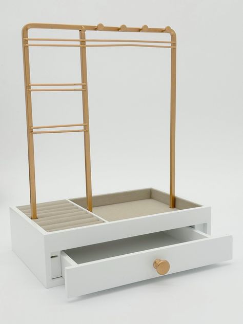 PRICES MAY VARY. - ALL-IN-ONE ORGANIZER: With drawer, this jewelry organizer can hold a variety of accessories, including earrings, necklaces, bangles, rings, watches, etc. Keep your jewelry collection organized and within easy reach. - PRACTICAL & MODERN: Our jewelry organizer stand is a cute piece for your dresser, creating a chic & minimalist room decor aesthetic while helping you organize your jewelry. Its high quality makes it lightweight yet sturdy. - TANGLE-FREE NECKLACE HOLDER: With this Hanging Organizer Ideas, Jewelry Organizer Aesthetic, Preppy Organization, Jewlery Storage, Minimalist Room Decor, Jewlery Holder, Minimalist Organization, Dorm Stuff, Jewerly Organizer