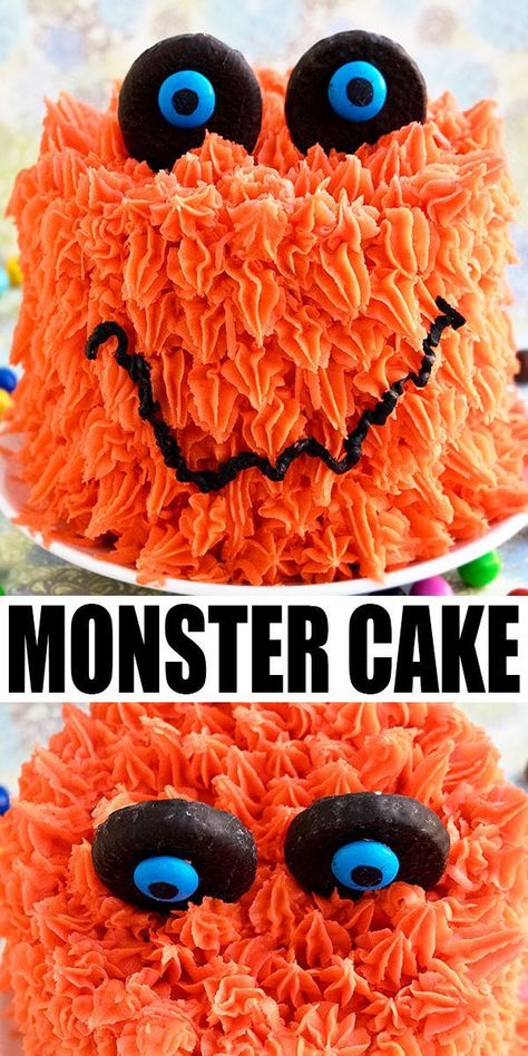 Easy Halloween Cake, Monster Birthday Cake, Halloween Cakes Easy, Monster Birthday Cakes, Orange Frosting, Cake Homemade, Monster Cake, Games Diy, Masks Diy