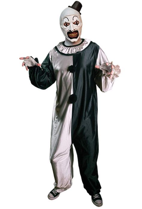 PRICES MAY VARY. Officially Licensed Replica Art The Clown Costume Adult One Size Fits Most MASK NOT INCLUDED Designed by Trick or Treat Studios Trick or Treat Studios and Dark Age LLC are proud to present the Official Terrifier - Art the Clown Costume! This amazing costume was developed by taking the screen used costume, kindly loaned to us by Dark Age, and sending it to our factories for one-to-one replication, making this as close as you'll ever get to owning the screen used costume! Every de Terrifier Art The Clown, Black And White Clown, Clown Suit, Clown Halloween Costumes, Art The Clown, Clown Clothes, Clown Shoes, Clown Mask, Trick Or Treat Studios