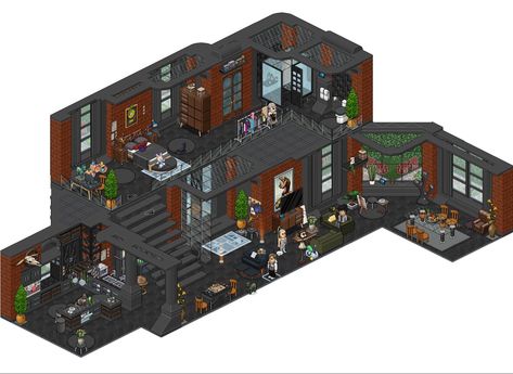 Habbo Hotel, Industrial Room, Minecraft Room, Isometric Art, Model House Plan, Minecraft Pixel Art, Minecraft Buildings, Pixel Art Design, Small Places