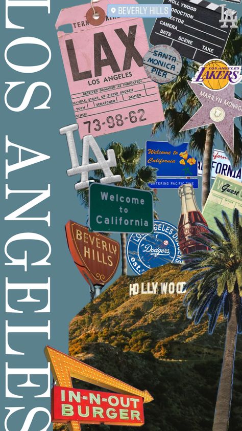 Los Angeles California Wallpaper Iphone, California Collage, Los Angeles Wallpaper, California Wallpaper, San Francisco Vacation, Los Angeles Map, Los Angeles Aesthetic, Los Angeles Travel, Pink Books