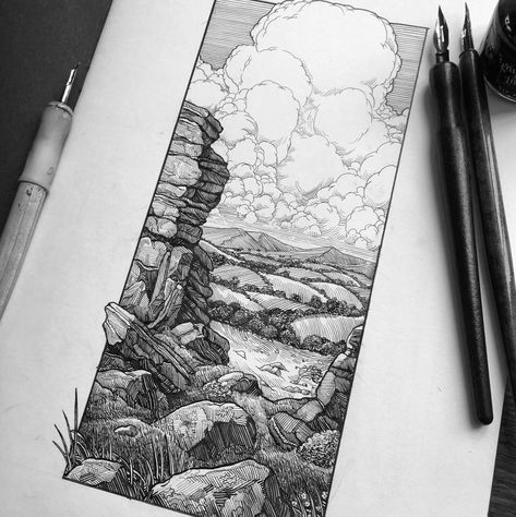 Sketchbook on Behance Micron Pen Art, Stylo Art, Ink Drawing Techniques, Fineliner Art, Black Ink Art, Ink Pen Art, Pen Illustration, Pen Art Drawings, Landscape Sketch