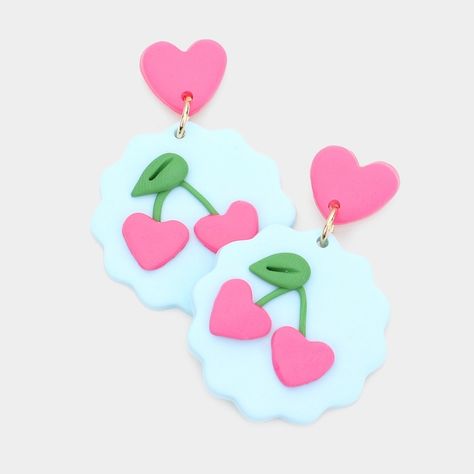 New Cute Small Pink Heart Cherry Dangle Earrings In Light Blue Flower Shape. Clay Material. Lightweight Color : Pink, Blue And Green Size : 1.2" X 1.75" Post Back From Own Boutique. Only For Exposure. Tags: Modcloth | Anthropologie | Retro | Cherry | Pinup | Cute | Delicate | Floral | Casual Floral Clay Earrings, Retro Cherry, Clay Material, Cherry Fruit, Oval Stud Earrings, Fruit Jewelry, Boho Style Earrings, Light Blue Flowers, Stone Dangle Earrings